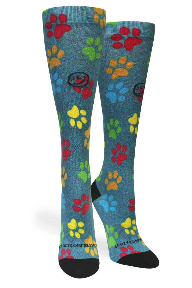 Crazy 360 Paw Prints Station Blue OTC Compression Socks (Standard & Extra Wide)