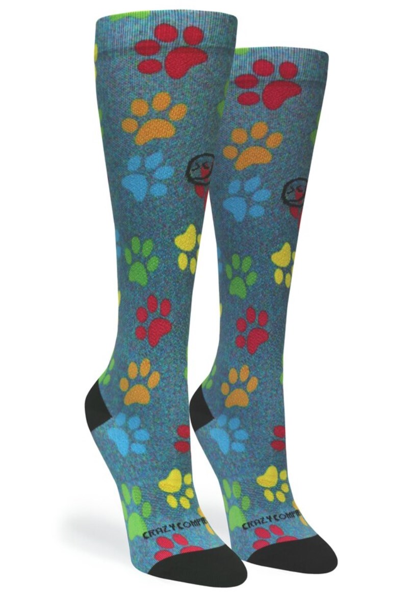 Crazy 360 Paw Prints Station Blue OTC Compression Socks (Standard & Extra Wide)