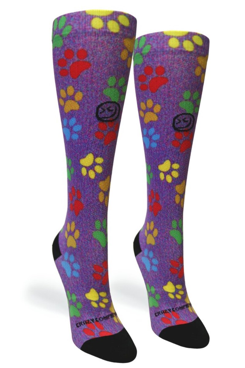 Crazy 360 Paw Prints Station Purple OTC Compression Socks (Standard & Extra Wide)
