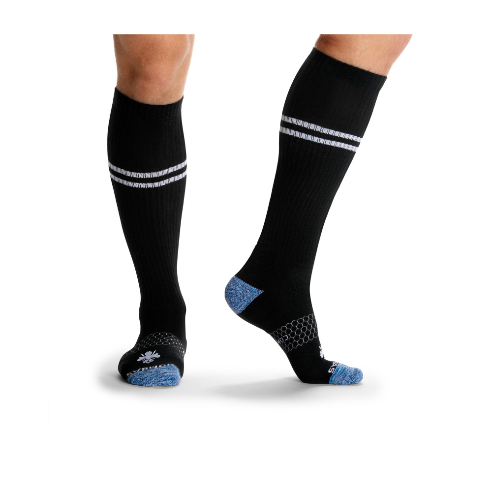 Bombas Men's Travel Compression Sock and Gripper Slipper - Double Cushion 2-Pack