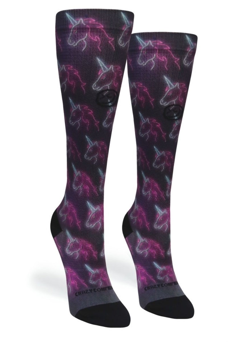 Crazy 360 Black Neon Unicorns OTC Compression Socks (Standard & Extra Wide)