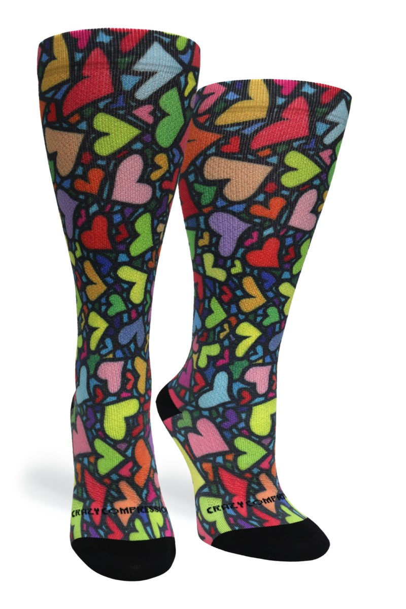 Crazy 360 Stain Glass Hearts (EXTRA WIDE CALF)