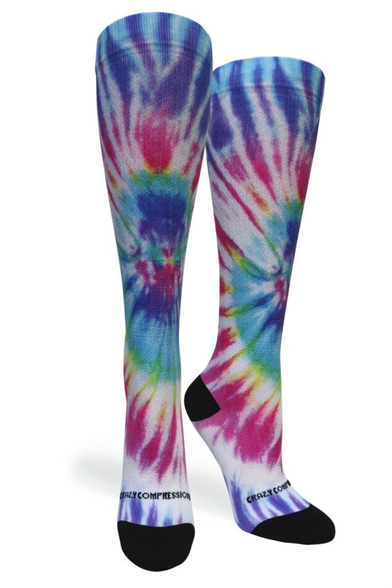 Crazy 360 Tie Dye Rainbow OTC Compression Socks (Standard & Extra Wide)