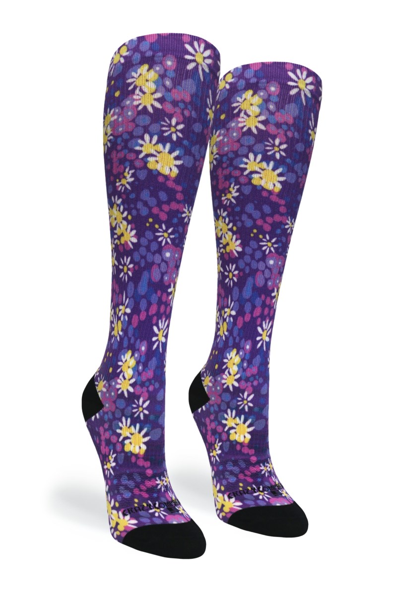 Crazy 360 Purple Petals OTC Compression Socks (Standard & Extra Wide)