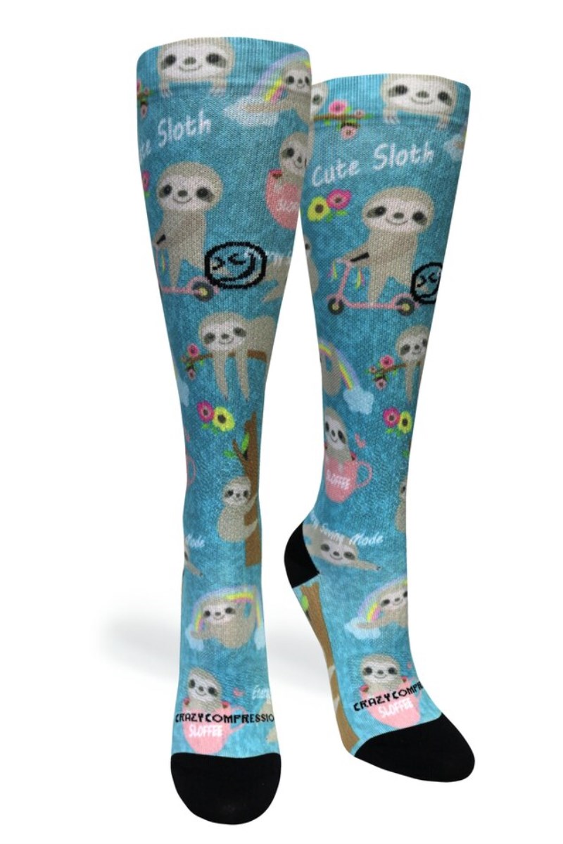 Crazy 360 Aqua Cute Sloths OTC Compression Socks (Standard & Extra Wide)