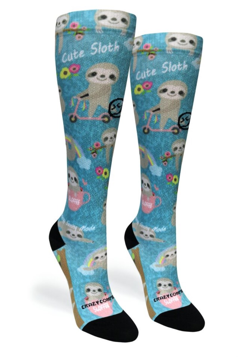 Crazy 360 Aqua Cute Sloths OTC Compression Socks (Standard & Extra Wide)