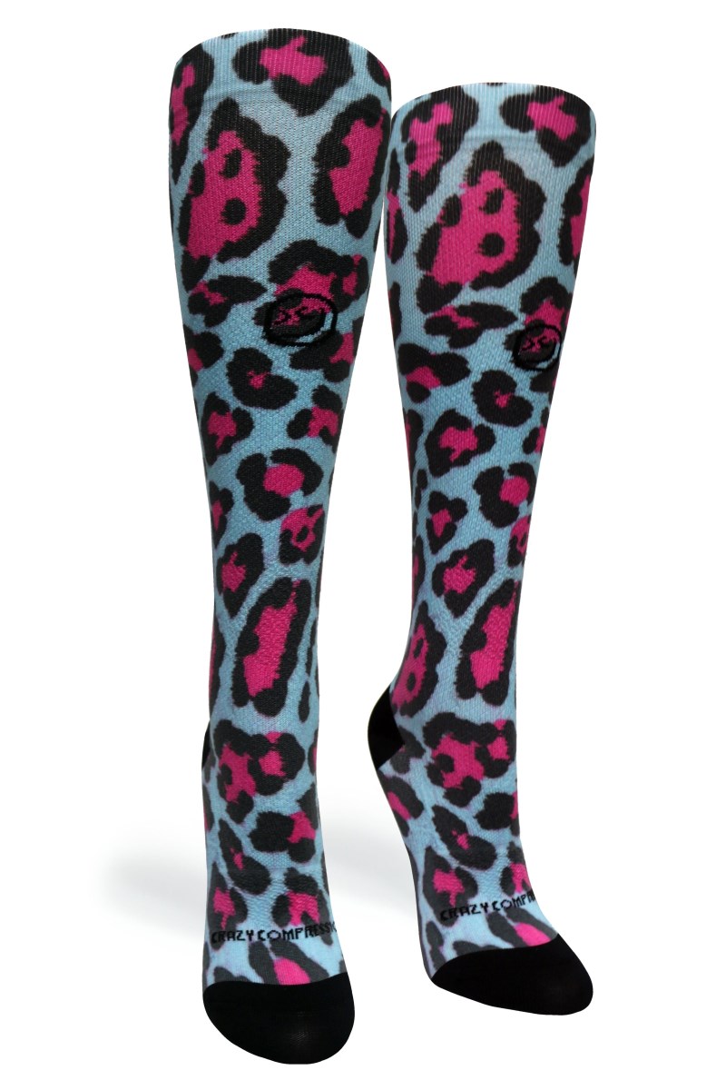 Crazy 360 Cheetah Blue OTC Compression Socks (Standard & Extra Wide)