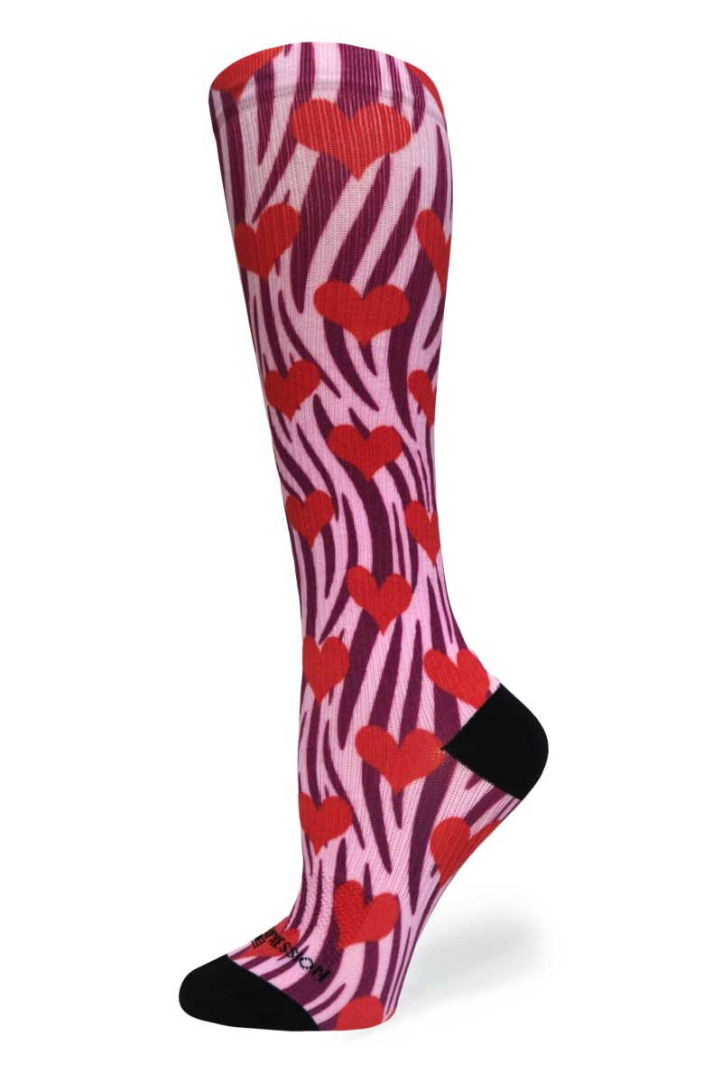 Crazy 360 Zebra Hearts (EXTRA WIDE CALF)