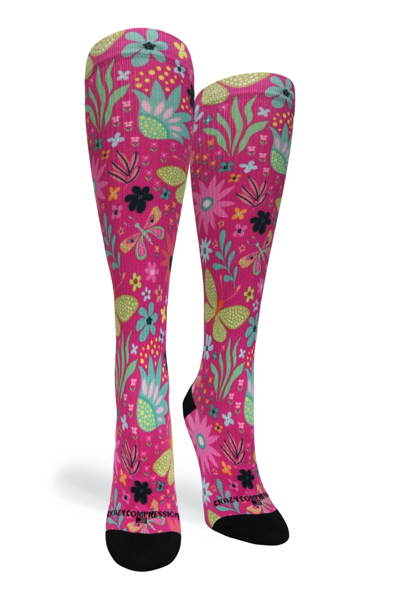 Crazy 360 Magenta Florals OTC Compression Socks (Standard & Extra Wide)