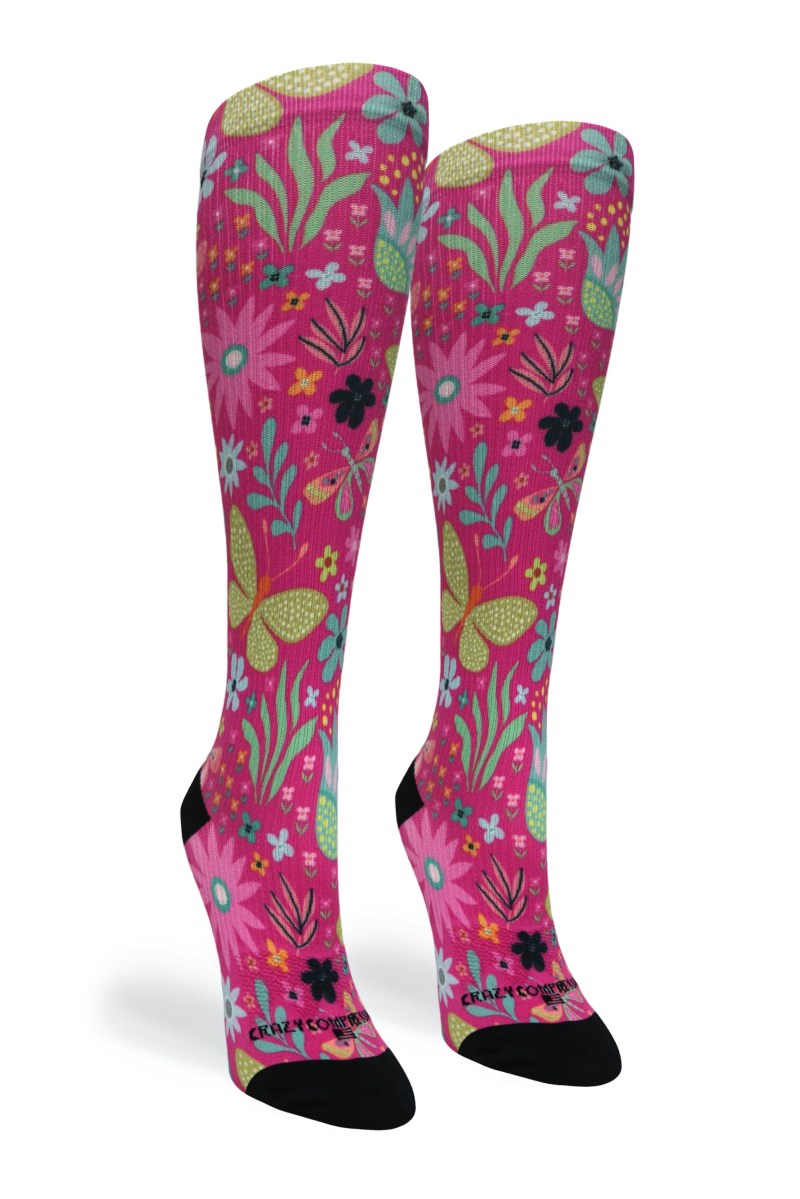 Crazy 360 Magenta Florals OTC Compression Socks (Standard & Extra Wide)