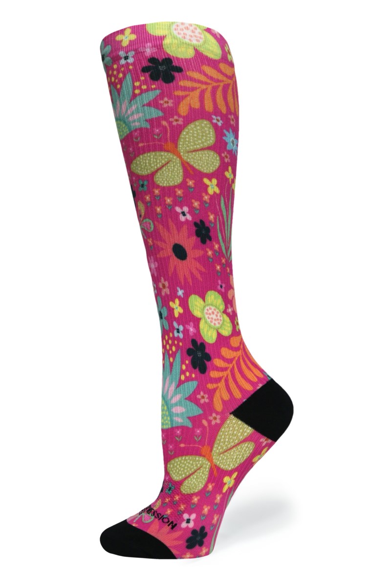 Crazy 360 Magenta Florals OTC Compression Socks (Standard & Extra Wide)